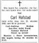 Carl Hafstad (1883-1965) - Dødsannonse i Aftenposten den 27. oktober 1965
