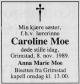 Caroline Moe (1903-1989) - Dødsannonse i Grimstad Adressetidende den 9. november 1989