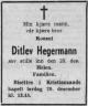 Ditlev Hegermann (1898-1962) - Dødsannonse i Fædrelandsvennen den 27. desember 1962
