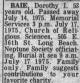 Dorothy Inez Baie, born Thompson (1922-1975) - Obituary (Press-Telegram, Long Beach, California, 17 Jul 1975)