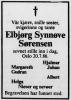 Eldbjørg Synnøve Sørensen (1912-1986) - Dødsannonse i Vårt Land, lørdag 26. juli 1986 Eldbjørg Synnøve Sørensen (1912-1986) - Dødsannonse i Vårt Land, lørdag 26. juli 1986
