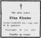 Elisa Kloster (1884-1970) - Dødsannonse i  Rogalands Avis den 29. januar 1970