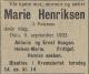 Engel Marie Henriksen, født Petersen (1860-1933) - Dødsannonse i Morgenbladet, tirsdag 12. september 1933