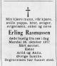 Erling Rasmussen (1929-1977) - Dødsannonse i Fædrelandsvennen, onsdag 2. november 1977