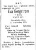 Eva Bergstrøm, født Bjørk (1906-1974) - Dødsannonse i Aftenposten, tirsdag 17. september 1974