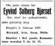 Eyvind Solberg Bjørset (1866-1937) - Dødsannonse i Aftenposten, lørdag 6. februar 1937