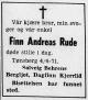 Finn Andreas Rude (1900-1971) - Dødsannonse i Tønsbergs Blad, lørdag 10. april 1971