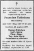 Fransine Tollefsen, født Ekberg (1907-1977) - Dødsannonse i Stavanger Aftenblad, mandag 29. august 1977