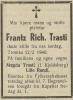 Frantz Richard Trasti (1887-1940) - Dødsannonse i Nordlys den 15. februar 1940