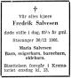Fredrik Martinius Salvesen (1881-1966) - Dødsannonse i Stavanger Aftenblad, mandag 2. januar 1967 Fredrik Martinius Salvesen (1881-1966) - Dødsannonse i Stavanger Aftenblad, mandag 2. januar 1967