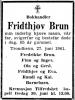 Fridthjov Brun (1875-1961) - Dødsannonse i Adresseavisen, torsdag 29. juni 1961