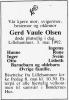Geld Vaule Olsen (1923-1992) - Dødsannonse i Gudbrandsdølen Lillehammer Tilskuer, tirsdag 5. mai 1992