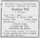 Gudrun Pihl, født Thorsen (1897-1944) - Dødsannonse i Stavanger Avis, fredag 14. januar 1944 Gudrun Pihl, født Thorsen (1897-1944) - Dødsannonse i Stavanger Avis, fredag 14. januar 1944