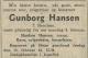 Gunborg Hansen, født Berntsen (1865-1937) - Dødsannonse i Arbeiderbladet den 10. februar 1937