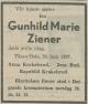 Gunhild Marie Ziener, født Krakelsrud (1868-1937) - Dødsannonse i Arbeiderbladet, onsdag 23. juni 1937