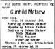 Gunhild Matzow (1878-1955) - Dødsannonse i Aftenposten den 17. oktober 1955