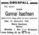 Gunnar Isachsen (1868-1939) - Dødsannonse i Aftenposten den 21. desember 1939