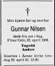 Gunnar Nilsen (1915-1986) - Dødsannonse i Arbeiderbladet, fredag 25. april 1986
