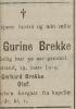 Gurine Brekke, født Taraldsen (1879-1929) - Dødsannonse i Tvedestrandsposten den 20. mars 1929 Gurine Brekke, født Taraldsen (1879-1929) - Dødsannonse i Tvedestrandsposten den 20. mars 1929