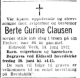 Gurine Clausen, født Antonsen - Dødsannonse i Aftenposten, onsdag 18. juni 1952 Gurine Clausen, født Antonsen - Dødsannonse i Aftenposten, onsdag 18. juni 1952