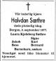 Halvdan Sæthre (1895-1977) - Dødsannonse i Aftenposten, tirsdag 6. september 1977