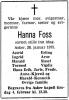 Hanna Foss, født Clausen (1900-1975) - Dødsannonse i Aftenposten den 3. februar 1975 Hanna Foss, født Clausen (1900-1975) - Dødsannonse i Aftenposten den 3. februar 1975