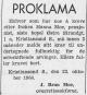 Hanna Fredrikke Moe (1888-1964) - Proklama (Fædrelandsvennen den 27. oktober 1964)