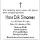 Hans Erik Simonsen (1928-1981) - Dødsannonse i Aftenposten, lørdag 17. oktober 1981
