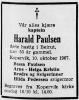 Harald Paulsen (1914-1967) - Dødsannonse i Haugesunds Avis, mandag 16. oktober 1967