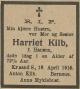 Harriet Kilb, født Hansen (1842-1915) - Dødsannonse i Fædrelandsvennen den 16. april 1915