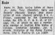 Harry Henry Baie (1886-1972) - Death notice in The Chicago Tribune on the 7th of January 1972 Harry Henry Baie (1886-1972) - Death notice in The Chicago Tribune on the 7th of January 1972