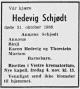 Hedevig Schødt, født Petersen (1892-1966) - Dødsannonse i Morgenbladet den 2. november 1966