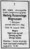 Hedvig Rosenvinge Magnussen, født Ellingsen (1909-1984) - Dødsannonse i Hadeland den 21. august 1984 Hedvig Rosenvinge Magnussen, født Ellingsen (1909-1984) - Dødsannonse i Hadeland den 21. august 1984