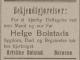 Helge Brynjulfsen Bolstad (1852-1909) - Takk for deltagelse (Tvedestrand og Omegns Avis, fredag 22. januar 1909)
