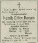 Henrik Ditlev Hansen (1898-1961) - Dødsannonse i Arbeiderbladet den 9. juni 1961 Henrik Ditlev Hansen (1898-1961) - Dødsannonse i Arbeiderbladet den 9. juni 1961