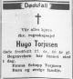 Hugo Torjusen (1888-1968) - Dødsannonse i Fædrelandsvennen, lørdag 21. september 1968