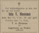 Ida Tobine Homme (1894-1920) - Dødsannonse i Agder den 14. juli 1920 Ida Tobine Homme (1894-1920) - Dødsannonse i Agder den 14. juli 1920