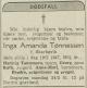 Inga Amanda Tønnessen, født Skarbøvik (1890-1947) - Dødsannonse i Arbeiderbladet, fredag 21. februar 1947