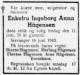 Ingeborg Anna Haagensen, født Johnsdatter (1867-1943) - Dødsannonse i Stavanger Aftenblad, onsdag 16. juni 1943
