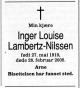 Inger Louise Lambertz-Nilssen, født Isachsen (1919-2005) - Dødsannonse i Aftenposten den 10. mars 2005