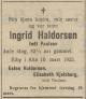 Ingrid Haldorsen, født Paulsen (1842-1925) - Dødsannonse i Vestfinnmark Arbeiderblad, fredag 13. mars 1925