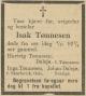 Isak Tønnesen (1838-1930) - Dødsannonse i Fædrelandsvennen den 8. november 1930