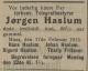Jørgen Haslum (1828-1915) - Dødsannonse i Morgenbladet, fredag 19. februar 1915
