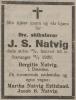 Jacob Severin Natvig (1846-1929) - Dødsannonse i Stavangeren, mandag 28. januar 1929