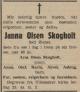 Janna Olsen Skogholt, født Ziener (1878-1946) - Dødsannonse i Romerike, fredag 15. mars 1946