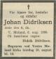 Johan Didriksen (1861-1950) - Dødsannonse i Fædrelandsvennen, tirsdag 8. august 1950