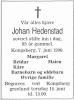 Johan Hedenstad (1905-1990) - Dødsannonse i Drammens Tidende og Buskeruds blad den 9. juni 1990