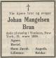 Johan Mangelsen Brun (1903-1956) - Dødsannonse i Nationen den 4. april 1956