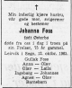 Johanna Foss, født Østerbø (1890-1965) - Dødsannonse i Bergens tidende, torsdag 14. oktober 1965 Johanna Foss, født Østerbø (1890-1965) - Dødsannonse i Bergens tidende, torsdag 14. oktober 1965
