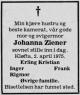 Johanna Ziener, født Jensen (1895-1975) - Dødsannonse i Romerikes Blad den 10. april 1975 Johanna Ziener, født Jensen (1895-1975) - Dødsannonse i Romerikes Blad den 10. april 1975